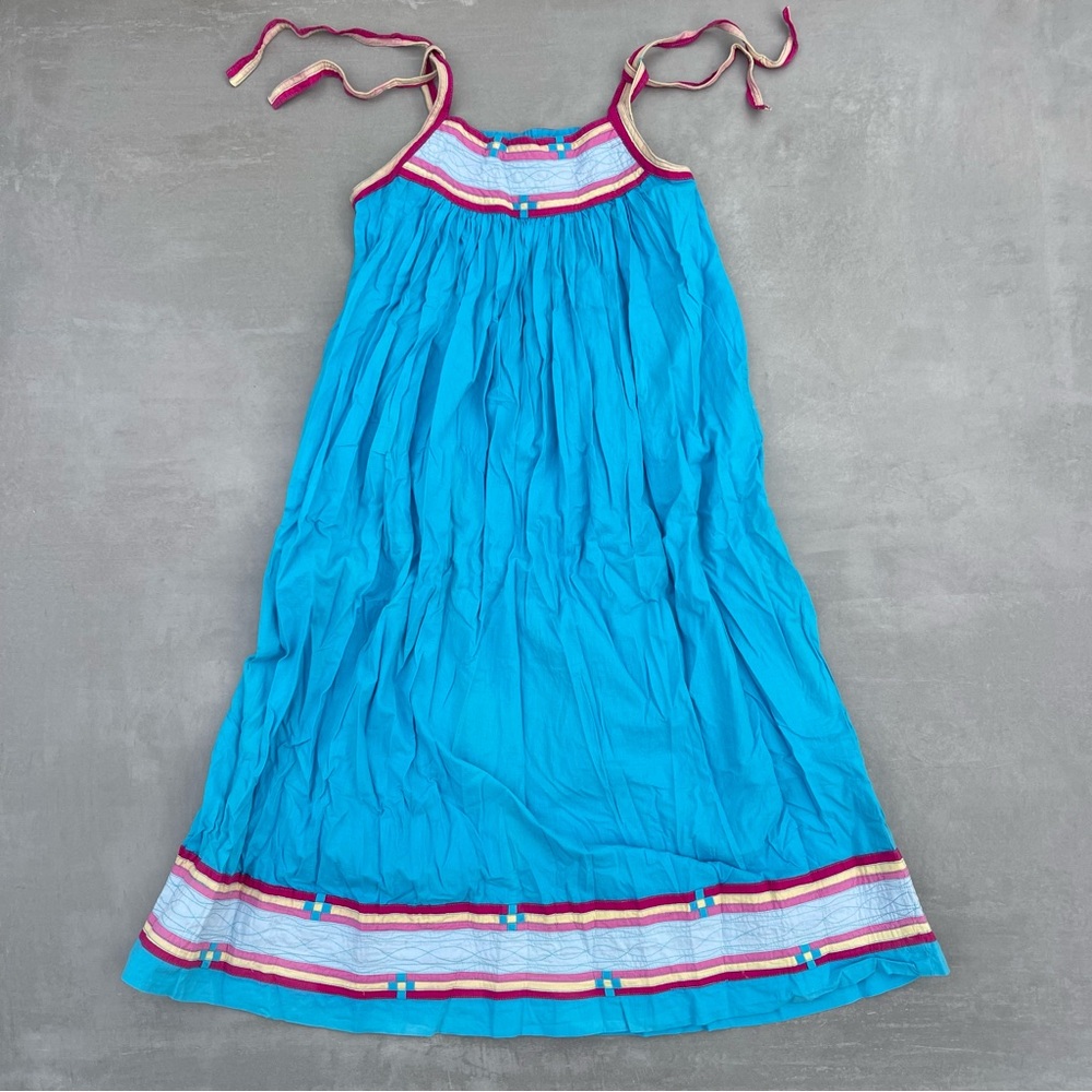 VTG COTTON TENT DRESS WITH POCKETS QUILTED & EMBROIDERED BODICE & HEM
